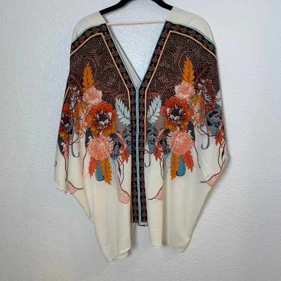 Rose + Olive Tunic Top 1X Floral Print V-Neck Blouse Dolman Sleeve Boho Flowy - Picture 11 of 16